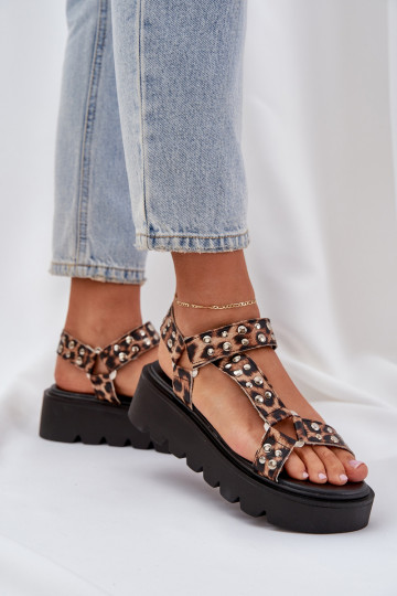 Versierd sandalen met platform met luipaardbontpatronen bruine kleur Tatellia 2