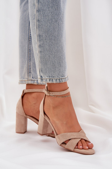 sandalen Op SłupkoInym Obcasie Z van eco-suèdeu beige Saniffia 2