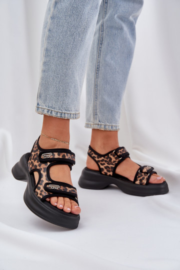 Eko Leer LichtgeInicht sandalen met platform met luipaardbontpatronen bruine kleur Deniffia 2