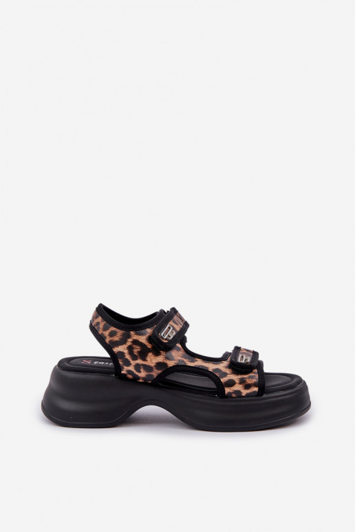 Eko Leer LichtgeInicht sandalen met platform met luipaardbontpatronen bruine kleur Deniffia