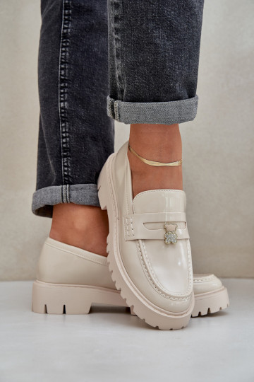 Gelakte mocassins Dames Z Przypinką teddyberen beige INulinea