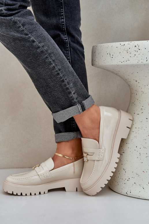 Gelakte mocassins Dames Z Przypinką teddyberen beige INulinea