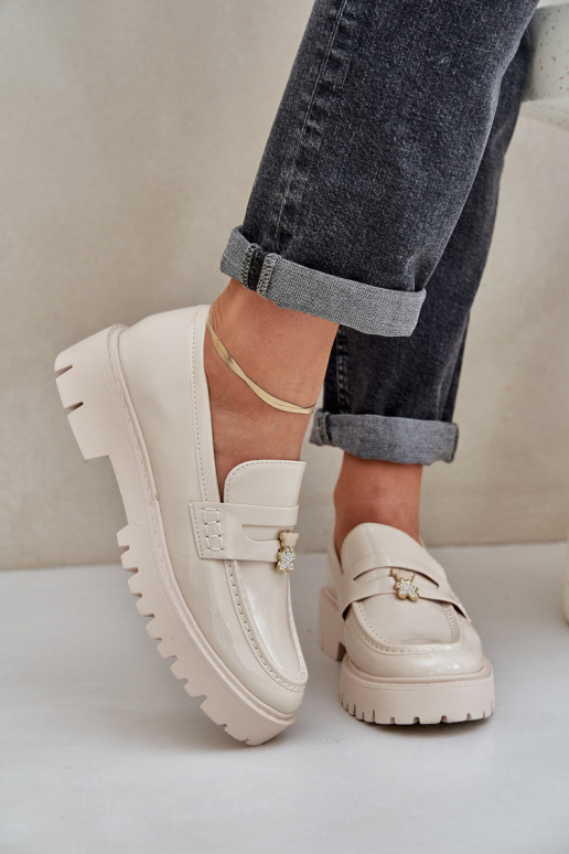 Gelakte mocassins Dames Z Przypinką teddyberen beige INulinea