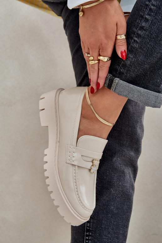 Gelakte mocassins Dames Z Przypinką teddyberen beige INulinea