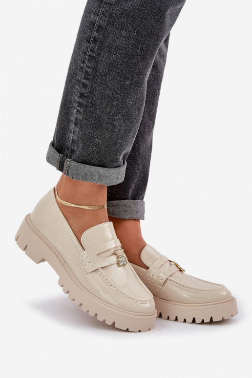 Gelakte mocassins Dames Z Przypinką teddyberen beige INulinea