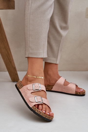 materiaal Slippers Op een kurkzool met gespen roze Atera 2