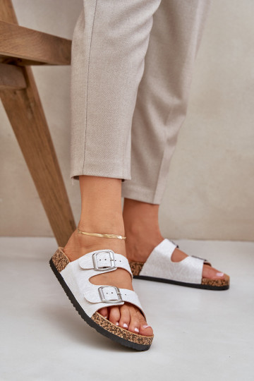 materiaal Slippers Op een kurkzool met gespen grijs Atera 2