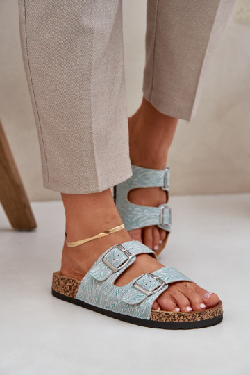 materiaal Slippers Op een kurkzool met gespen mint kleuren Atera