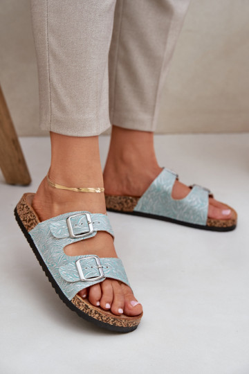 materiaal Slippers Op een kurkzool met gespen mint kleuren Atera 2