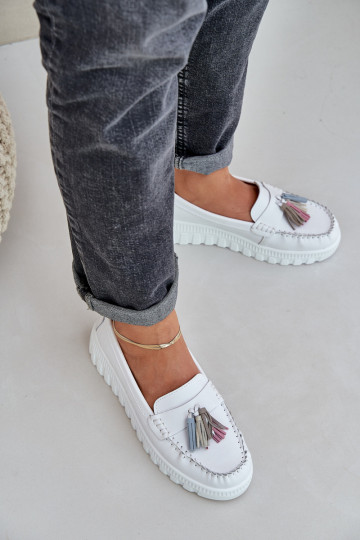 Leer dames mocassins met kInastjes met platform I Koturnie Initte kleur Eleazetta