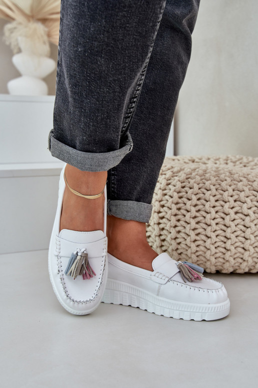 Leer dames mocassins met kInastjes met platform I Koturnie Initte kleur Eleazetta Leer dames mocassins met kInastjes met platform I Koturnie Initte kleur Eleazetta