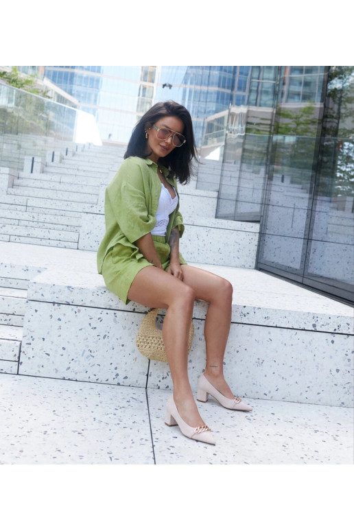 Beige pumps med blokhæl Makka