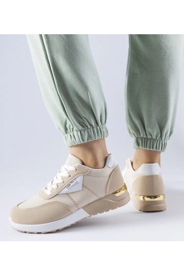 Sneakers i beige stof...