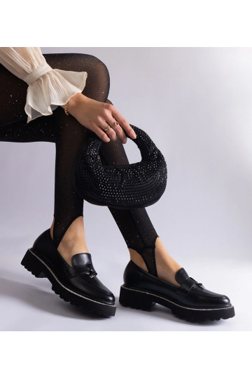 Sorte loafers i imiteret læder dekoreret med rhinsten fra Henley 2