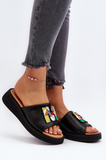 Leren slippers Dames met ornamenten zwarte kleur Asames 2