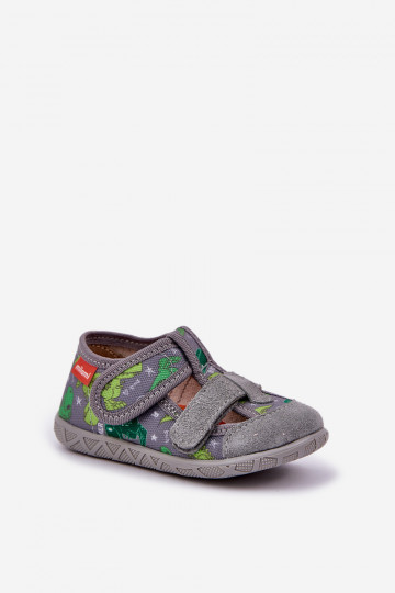 Slippers Milami Kinderen met klittenband IN Dinosaurus in grijs-groen Reathiana