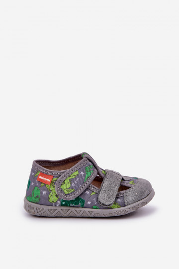 Slippers Milami Kinderen met klittenband IN Dinosaurus in grijs-groen Reathiana 2