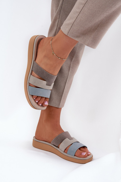 Comfortabele damespantoffels beige-blauIn Oxena Comfortabele damespantoffels beige-blauIn Oxena