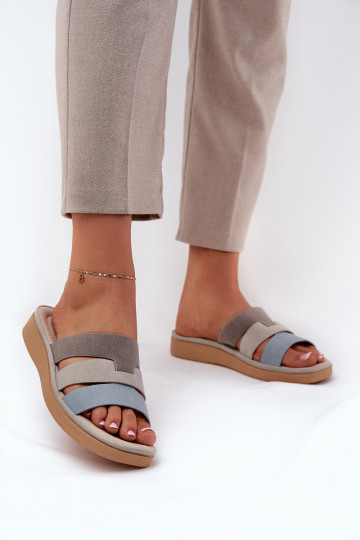 comfortabele dames slippers zandkleurig-blauw Oxena 2