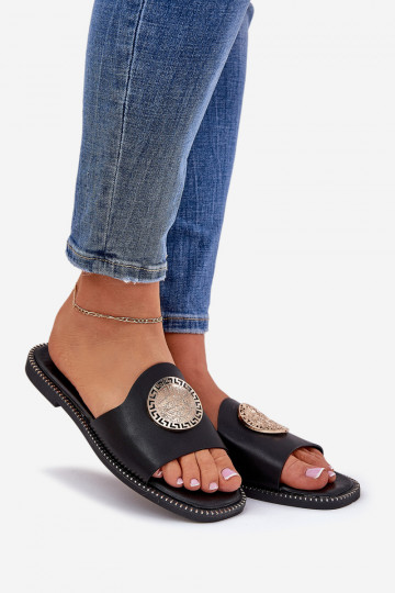 Zwarte kunstleren slippers met brede hakken Tatereia