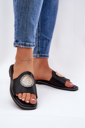 Zwarte kunstleren slippers met brede hakken Tatereia 2