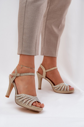 sandalen met dunne hakken Met Decoratie En glitter D&A MR1038-33 gouden kleur