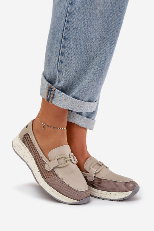 Dames Leer Mocassins D&A TIN210 grijs