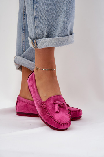Dames plat Klassieke suède loafers S.Barski LR51-548 roze