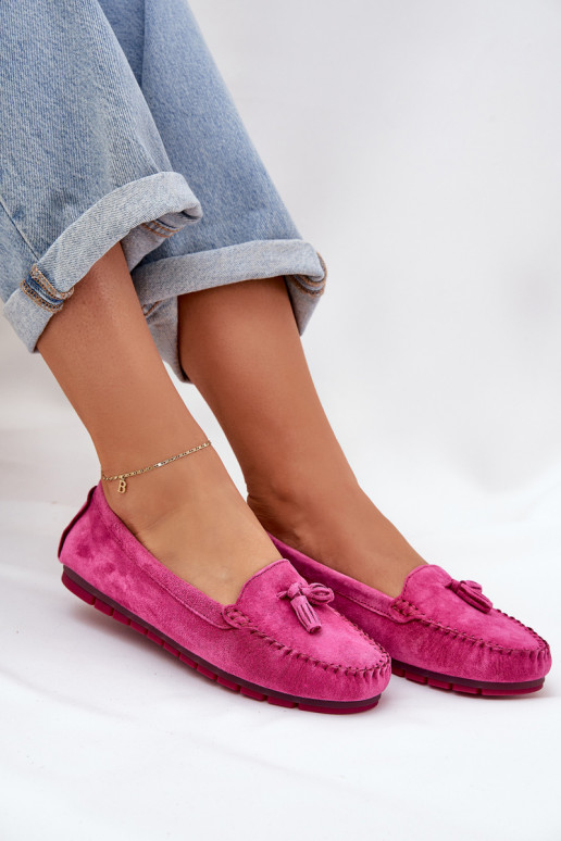 Dames plat Klassieke suède loafers S.Barski LR51-548 roze Dames plat Klassieke suède loafers S.Barski LR51-548 roze