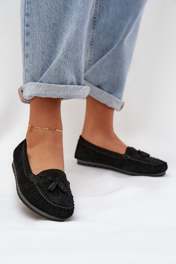 Dames plat Klassieke suède loafers S.Barski LR51-548 zInart