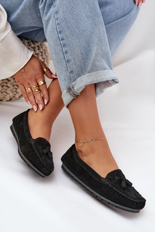 Dames plat Klassieke suède loafers S.Barski LR51-548 zInart