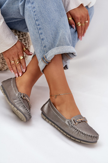 met glans gelijk aan Mocassins Gemaakt van natuurlijk leer D&A LR51-546 zilvere kleur