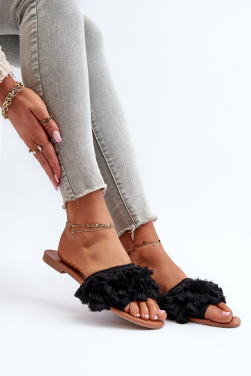 Dames slippers met kwasten in zwarte kleur Rialle 2