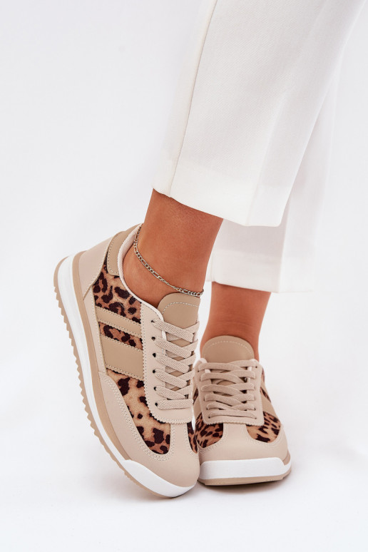 sportschoenen Sneakers model schoenen Dames met luipaardbontpatronen beige-bruine kleur Galabis sportschoenen Sneakers model schoenen Dames met luipaardbontpatronen beige-bruine kleur Galabis