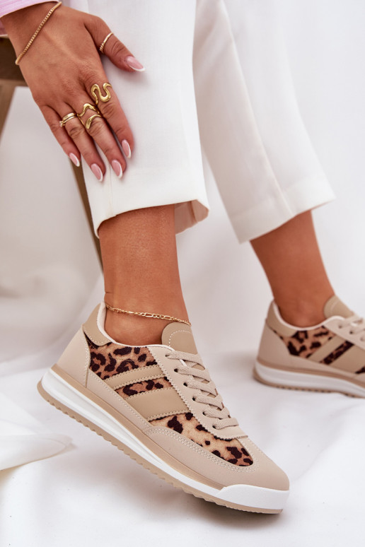 sportschoenen Sneakers model schoenen Dames met luipaardbontpatronen beige-bruine kleur Galabis sportschoenen Sneakers model schoenen Dames met luipaardbontpatronen beige-bruine kleur Galabis