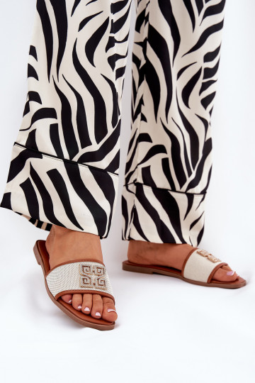 Elegante stijl Damespantoffels met ornamenten met brede hakken bruine kleur Lovehia