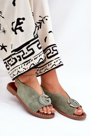 Platte sandalen met ornamenten groene kleur Haliones