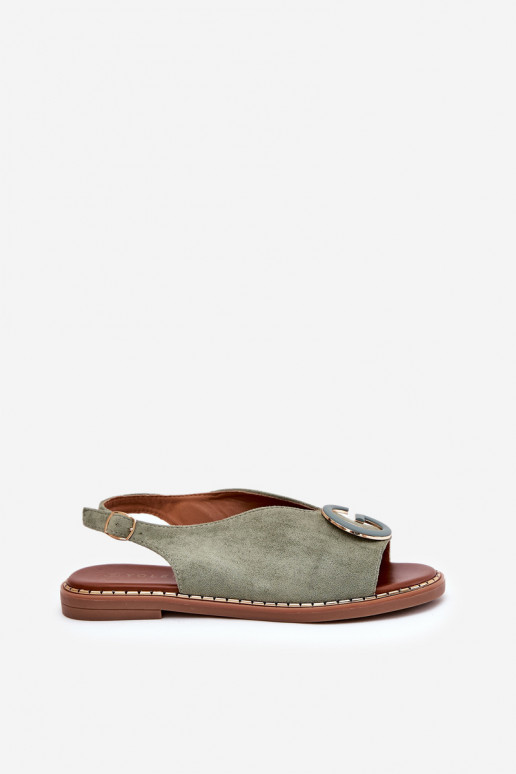 Platte sandalen met ornamenten groene kleur Haliones