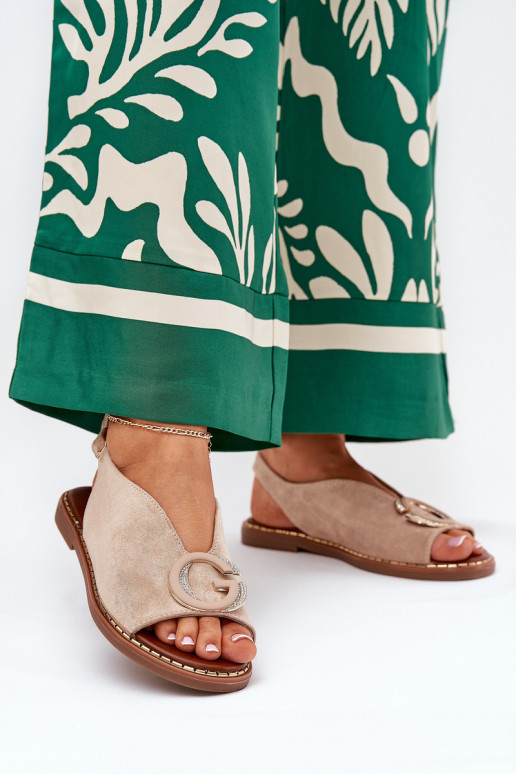 Platte sandalen met ornamenten beige Haliones