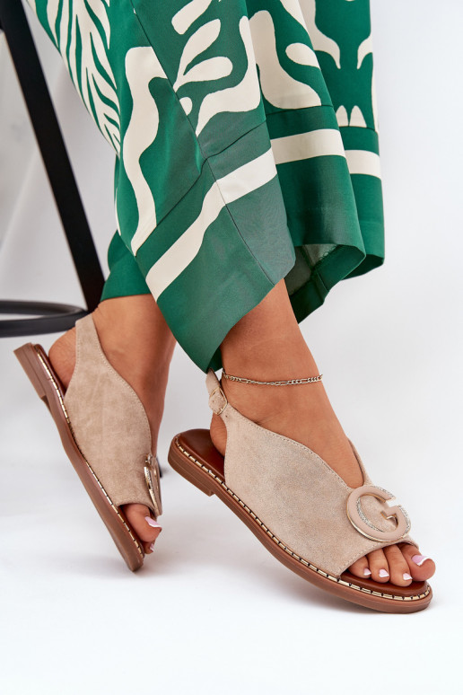 Platte sandalen met ornamenten beige Haliones