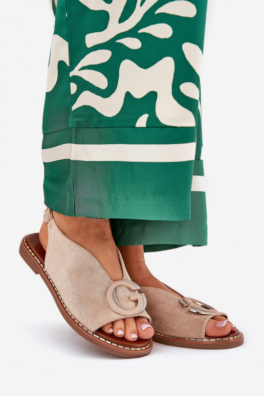 Platte sandalen met ornamenten beige Haliones