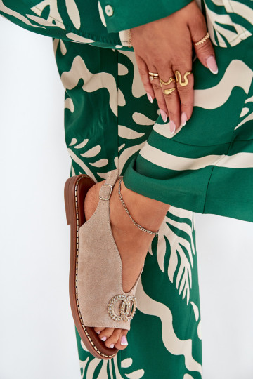 Dames sandalen met ornamenten met brede hakken van eco-suèdeoIne beige Ralisses 2