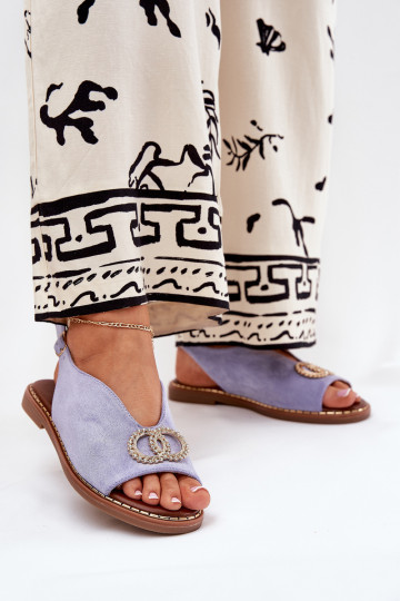 Dames sandalen met ornamenten en brede hakken van eco-suède in blauwe kleur Ralisses