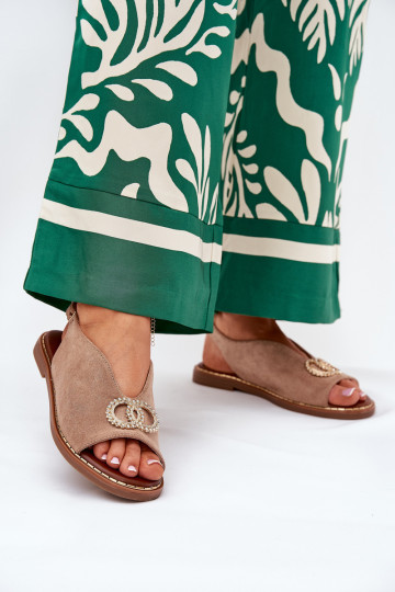 Dames sandalen met ornamenten en brede hakken van eco-suède in zandkleur Ralisses 2