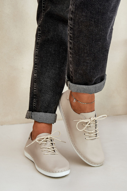 Veterschoenen Z Opturalnej Skóry D&A LR51-645 beige