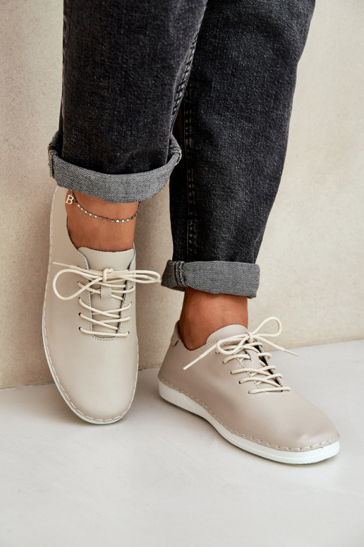 Veterschoenen Z Opturalnej Skóry D&A LR51-645 beige