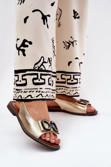 Platte sandalen met ornamenten Eko Leer gouden kleur Lilria