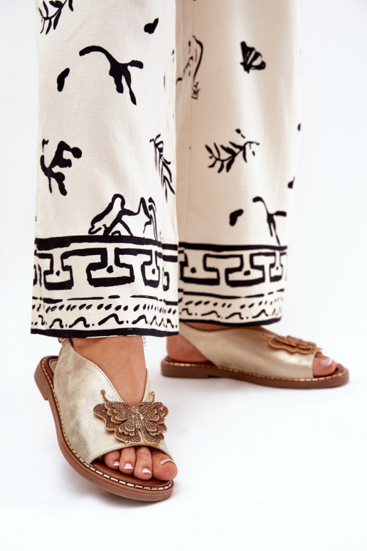 Dames sandalen met brede hakken met ornamenten gouden kleur Setorina Dames sandalen met brede hakken met ornamenten gouden kleur Setorina