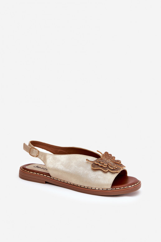 Dames sandalen met brede hakken met ornamenten gouden kleur Setorina Dames sandalen met brede hakken met ornamenten gouden kleur Setorina