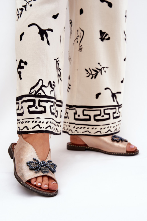 met glans Dames sandalen met ornamenten gelijk aan rosé gouden kleur Russona